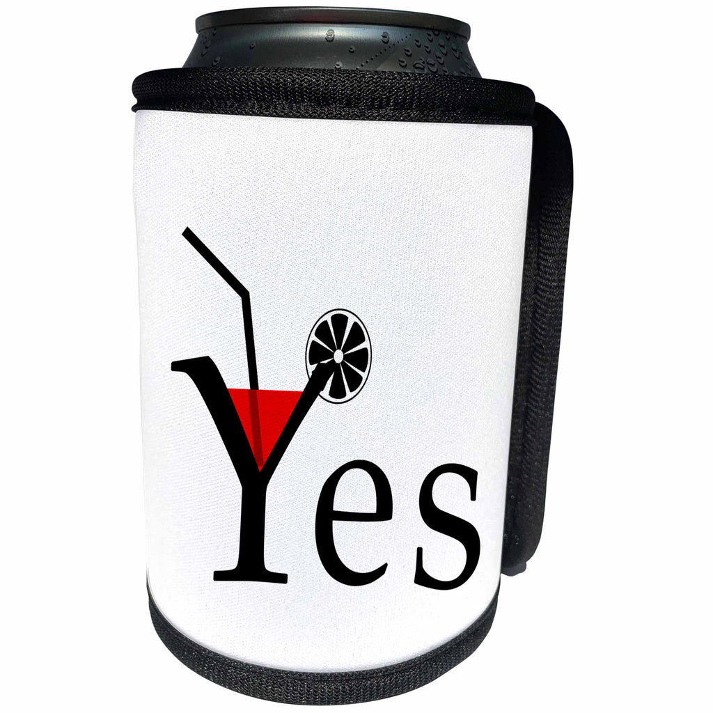 3dRose Alexis Design - Funny - Yes on white. Letter Y as a glass with wine, straw and a lemon slice - Can Cooler Bottle Wrap (cc_267250)