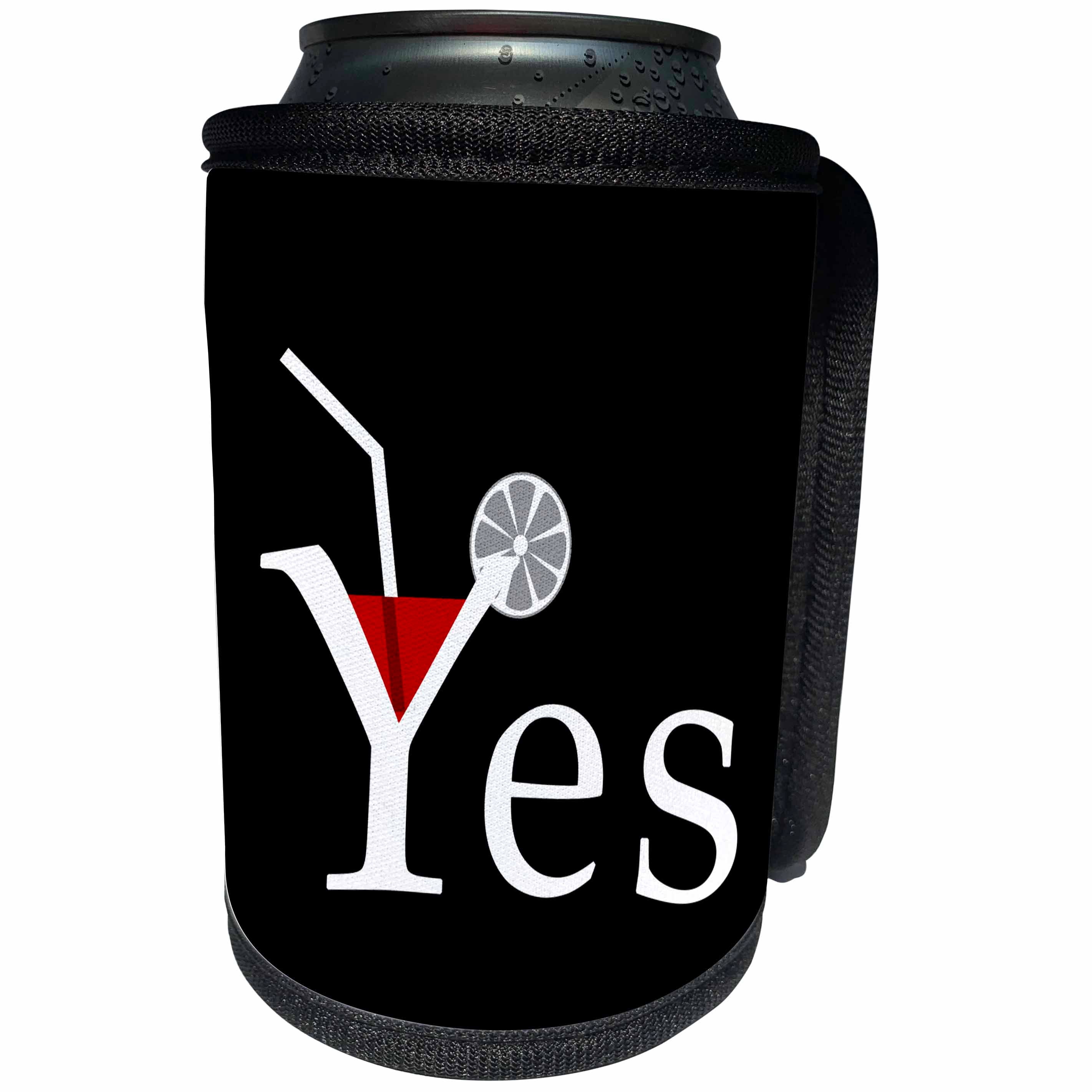 3dRose Alexis Design - Funny - Yes on black. Letter Y as a glass with wine, straw and a lemon slice - Can Cooler Bottle Wrap (cc_267251)