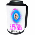 3dRose Alexis Design - Funny - Wet sparrow and hurricanes on white. Survivor. Never again - Can Cooler Bottle Wrap (cc_267254)