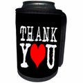 3dRose Alexis Design - Holidays Thanksgiving - Thank You. Red heart instead of the letter O. Black background - Can Cooler Bottle Wrap (cc_267260)