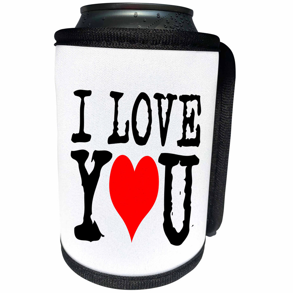 3dRose Alexis Design - Love - I Love You. Red heart instead of the letter O. White background - Can Cooler Bottle Wrap (cc_267261)
