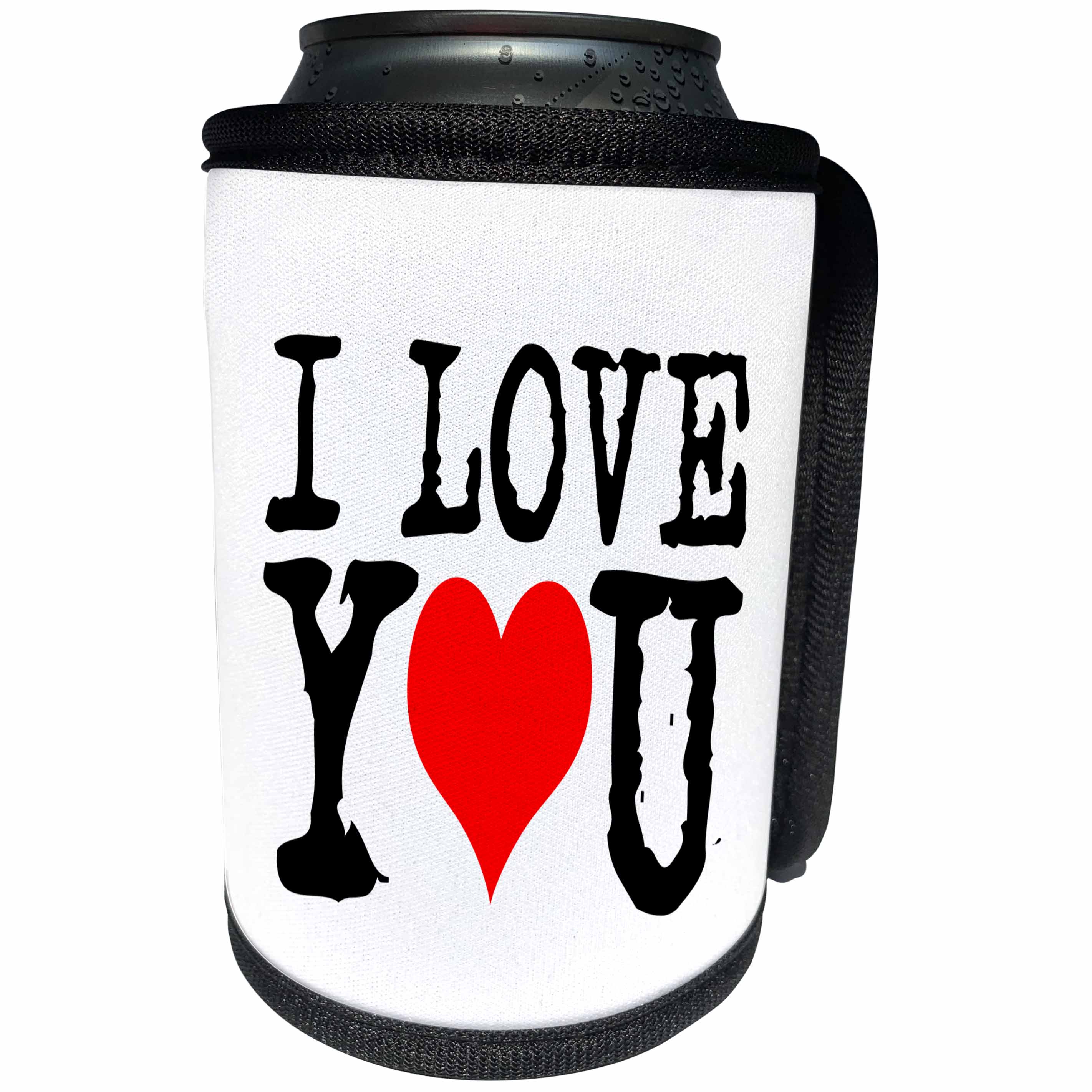 3dRose Alexis Design - Love - I Love You. Red heart instead of the letter O. White background - Can Cooler Bottle Wrap (cc_267261)