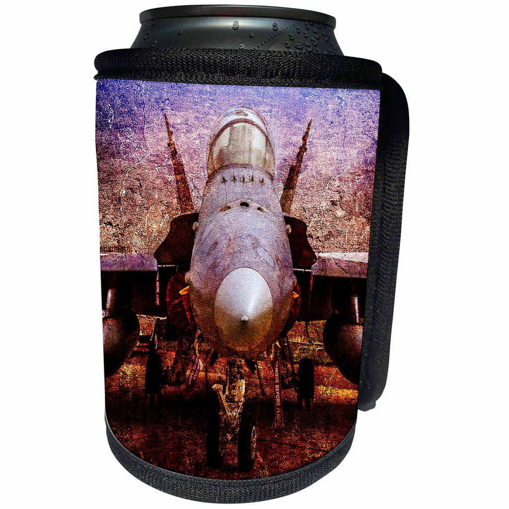 3dRose Alexis Photography - Transport Air - Stylized image of a modern fighter plane on the ground - Can Cooler Bottle Wrap (cc_267358)