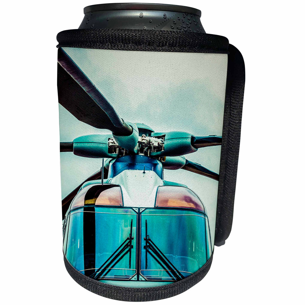 3dRose Alexis Photography - Transport Air - Stylized frontal partial view of a helicopter - Can Cooler Bottle Wrap (cc_267361)