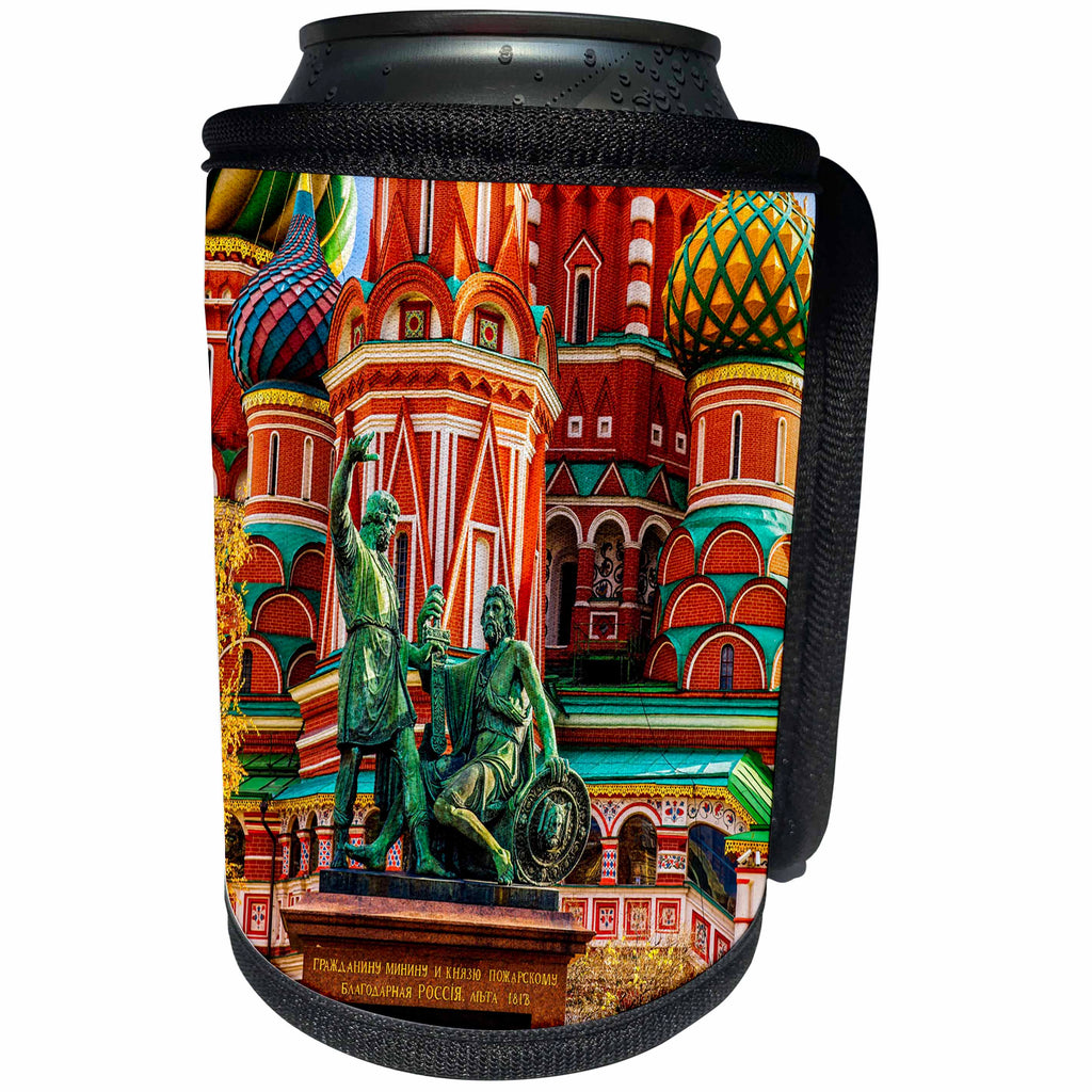 3dRose Alexis Photography - Moscow Kremlin - Monument and St. Basils cathedral on Red Square - Can Cooler Bottle Wrap (cc_267377)