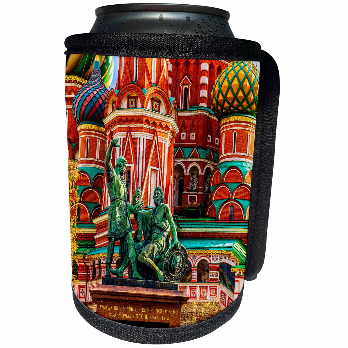 3dRose Alexis Photography - Moscow Kremlin - Monument and St. Basils cathedral on Red Square - Can Cooler Bottle Wrap (cc_267377)
