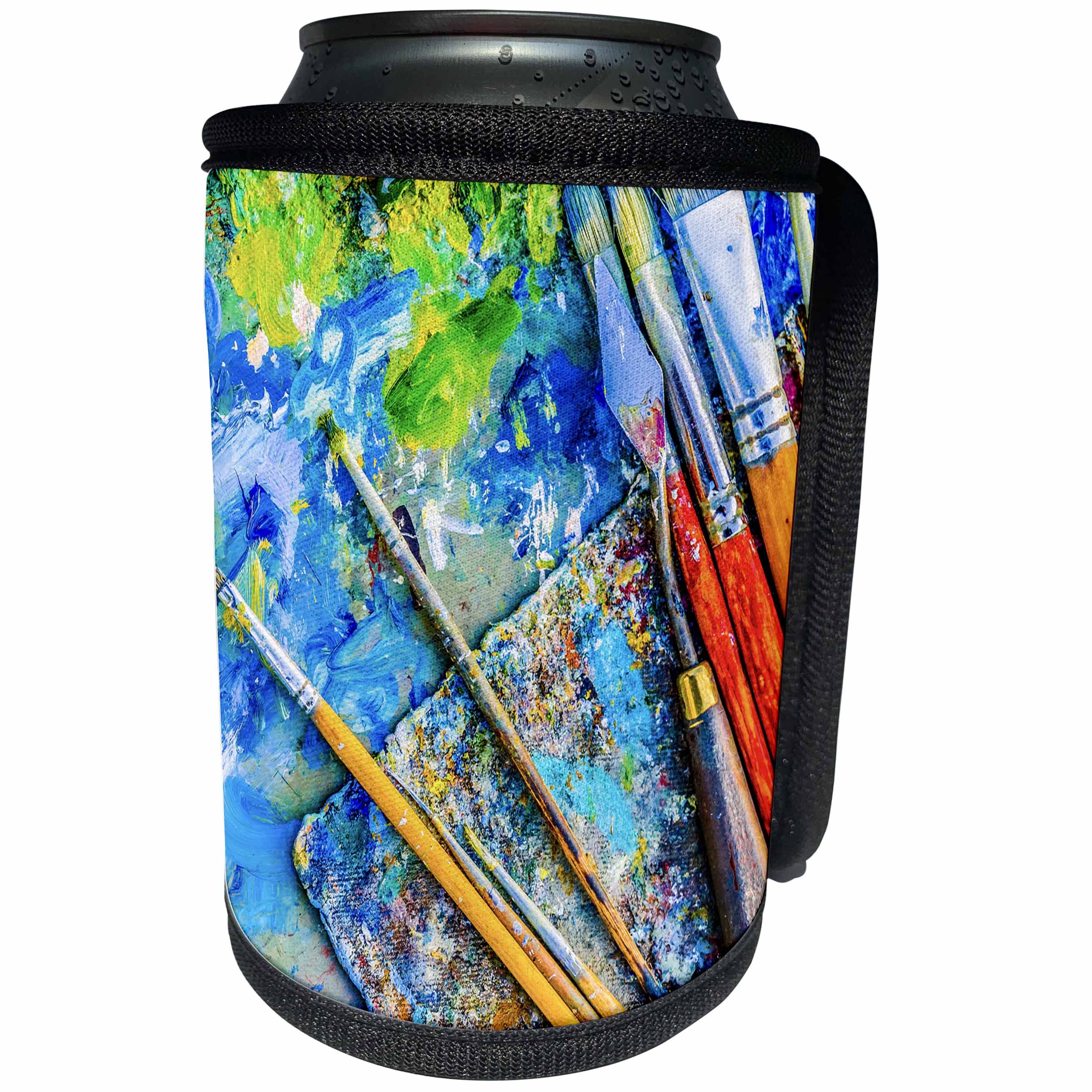 3dRose Alexis Photography - Objects - Painting Brushes, Knife, Palette. Tools of Creation - Can Cooler Bottle Wrap (cc_267412)