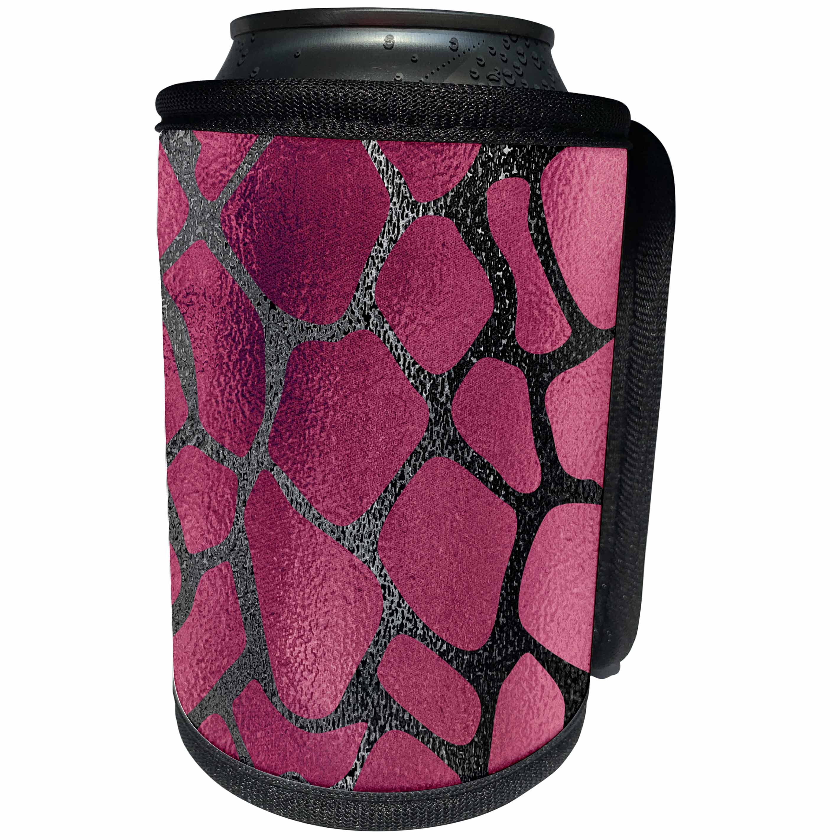 3dRose Anne Marie Baugh - Pattern - Shocking Pink and Black Metallic Look Giraffe Animal Print Pattern - Can Cooler Bottle Wrap (cc_267415)