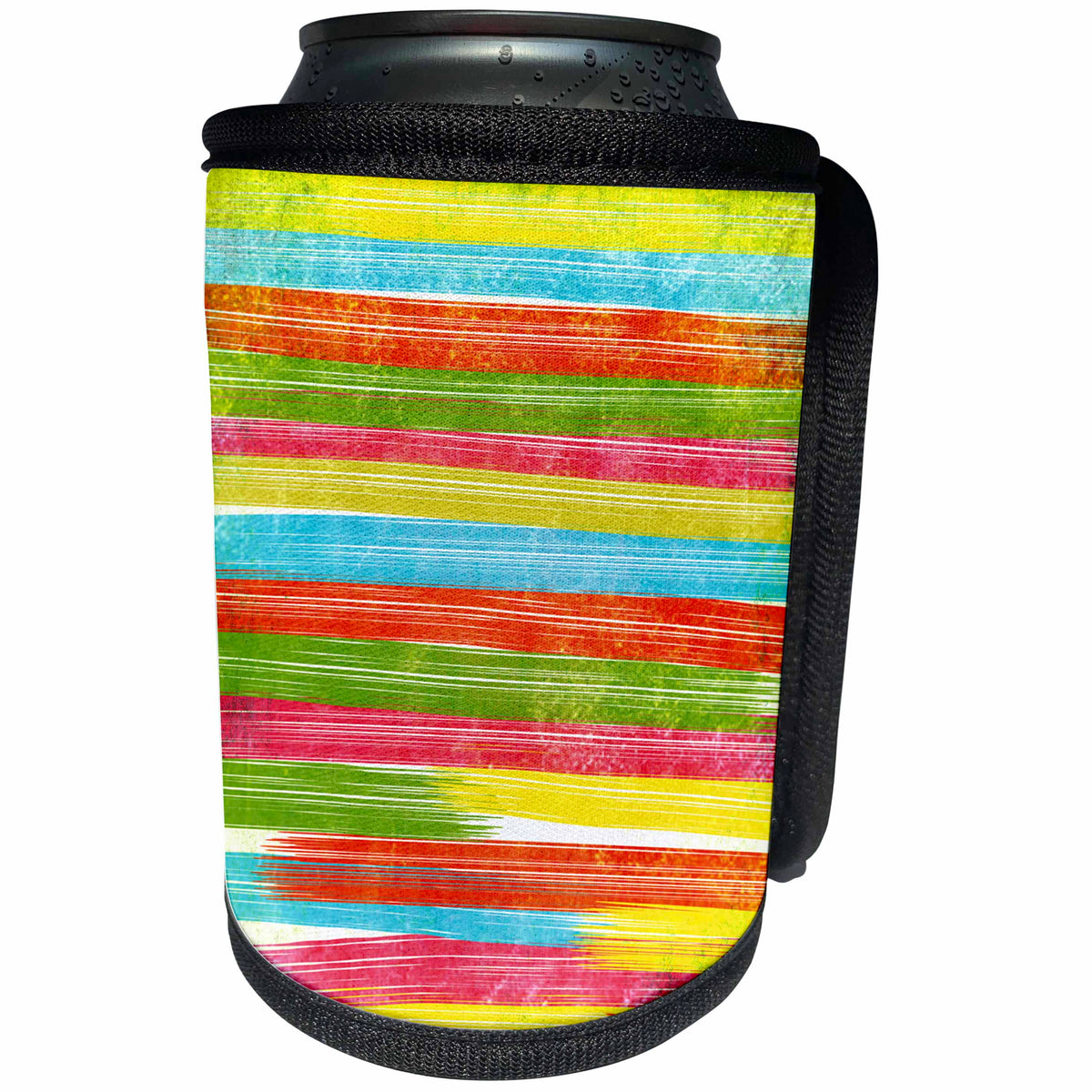 3dRose Anne Marie Baugh - Pattern - Grunge Brush Stroke Stripes In Yellow, Orange, Green, Red, Pink - Can Cooler Bottle Wrap (cc_267416)