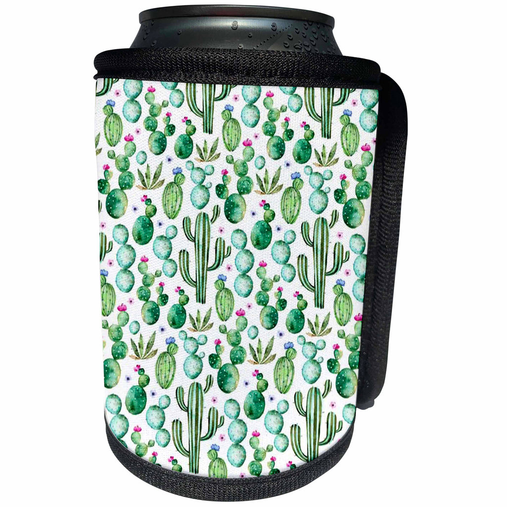 3dRose Anne Marie Baugh - Pattern - Watercolor Cactus Pattern - Can Cooler Bottle Wrap (cc_267417)