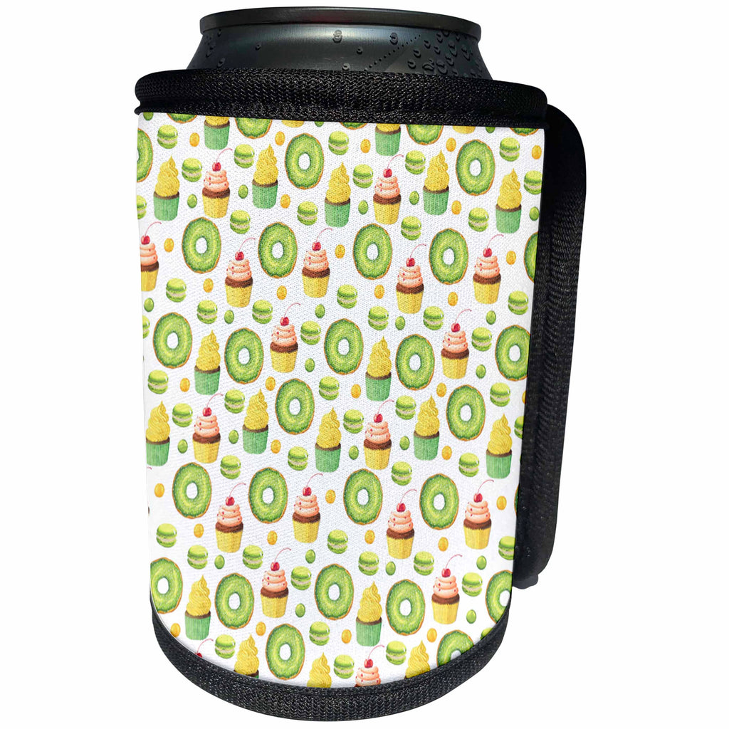3dRose Anne Marie Baugh - Pattern - Cute Green and Peach Donuts, Cupcakes, Cookies Pattern - Can Cooler Bottle Wrap (cc_267433)