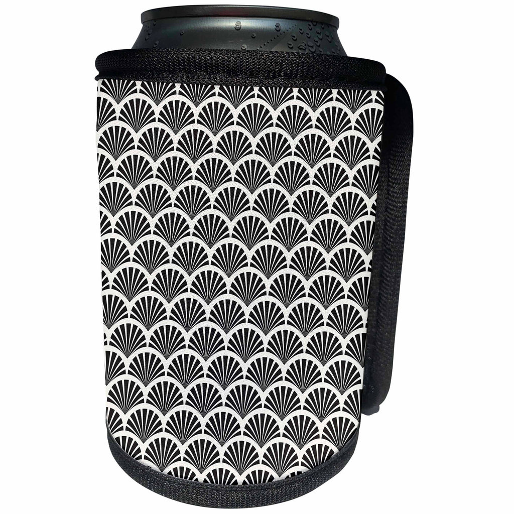 3dRose Anne Marie Baugh - Pattern - Pretty Black and White Fancy Fan Pattern - Can Cooler Bottle Wrap (cc_267435)