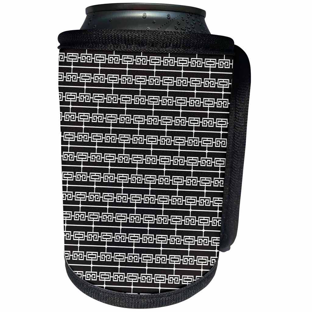 3dRose Anne Marie Baugh - Pattern - Black and White Art Nouveau Fancy Rectangle Stripes Pattern - Can Cooler Bottle Wrap (cc_267437)