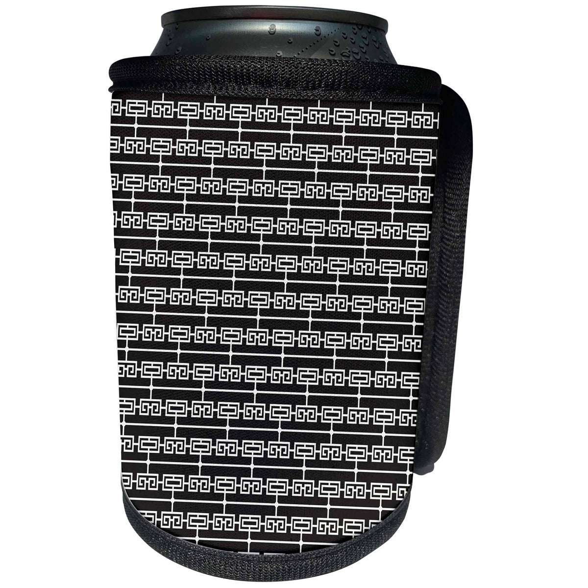 3dRose Anne Marie Baugh - Pattern - Black and White Art Nouveau Fancy Rectangle Stripes Pattern - Can Cooler Bottle Wrap (cc_267437)