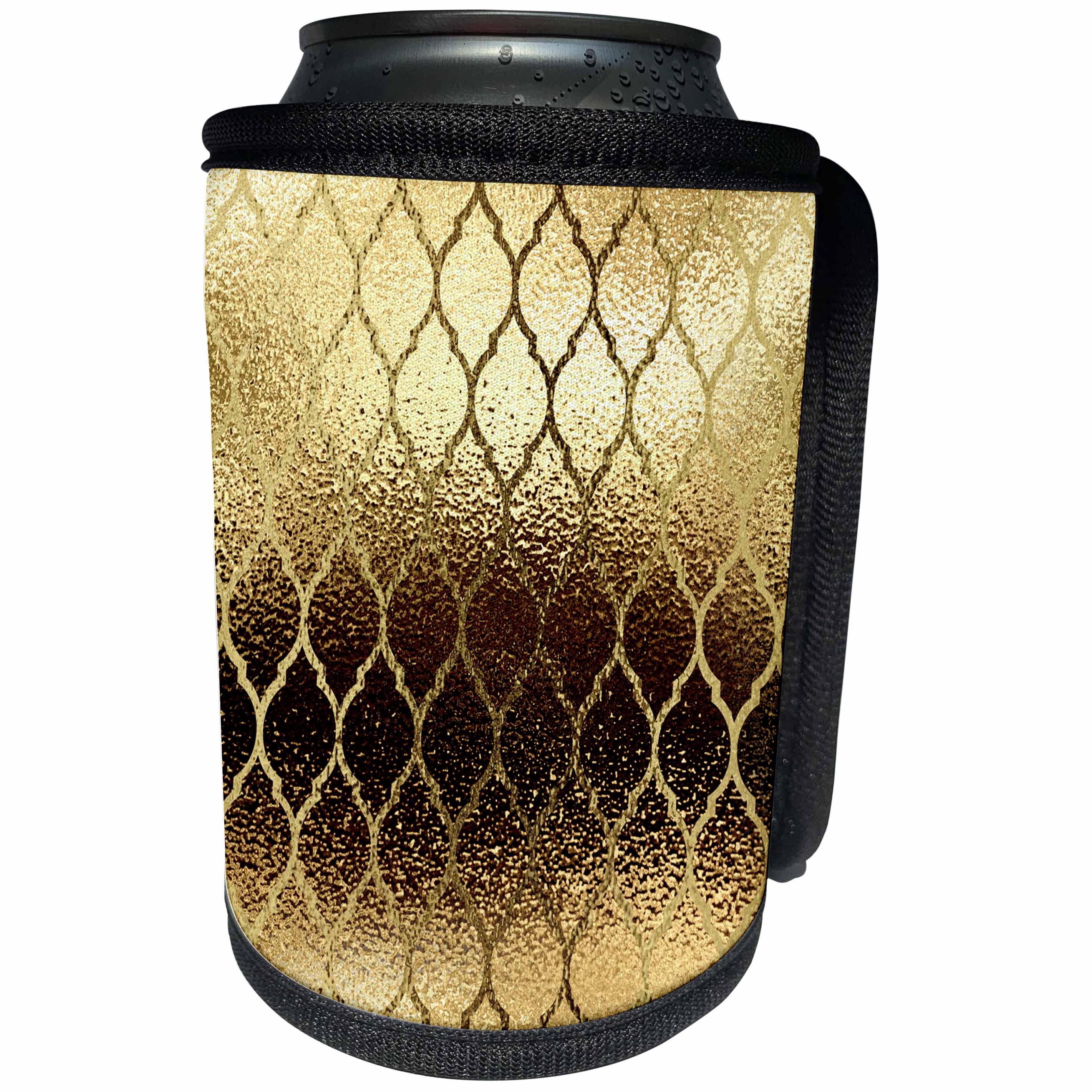 3dRose Anne Marie Baugh - Pattern - Glam Digital Image of Gold On Gold Quatrefoil Pattern - Can Cooler Bottle Wrap (cc_267446)