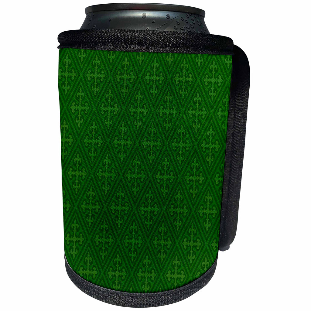 3dRose Anne Marie Baugh - Pattern - Green Irish Celtic Diamond and Cross Pattern - Can Cooler Bottle Wrap (cc_267450)