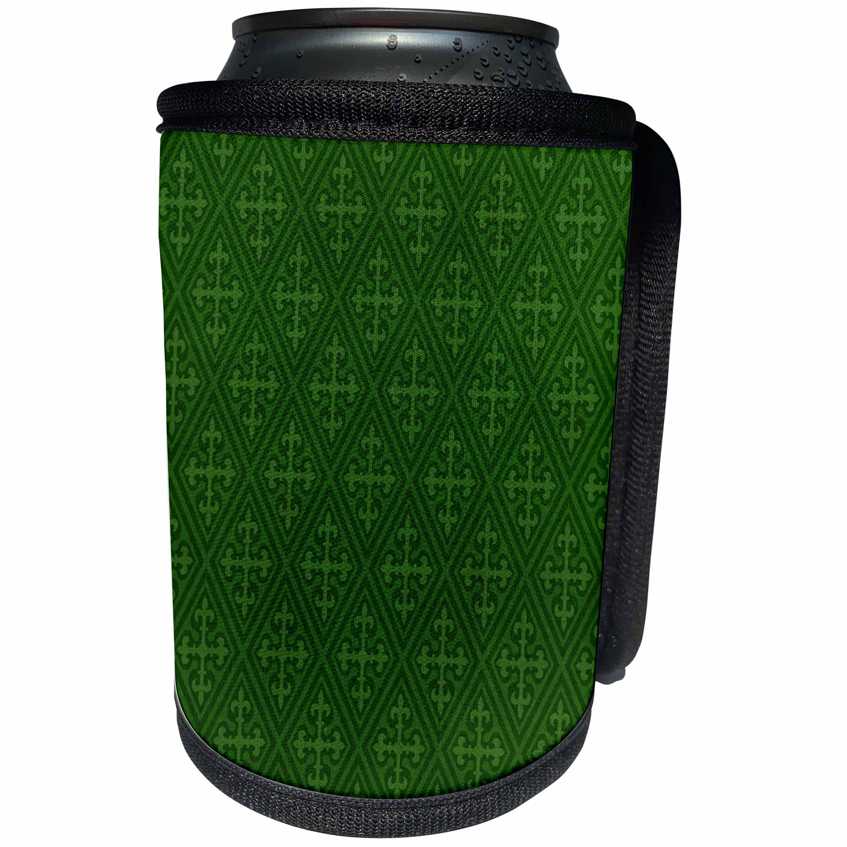 3dRose Anne Marie Baugh - Pattern - Green Irish Celtic Diamond and Cross Pattern - Can Cooler Bottle Wrap (cc_267450)