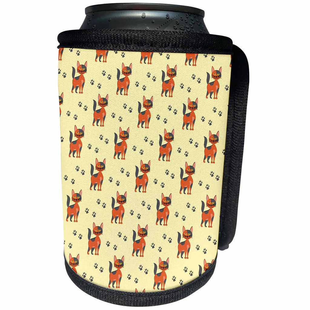 3dRose Anne Marie Baugh - Pattern - Cute Orange Tabby Cats and Paws Pattern - Can Cooler Bottle Wrap (cc_267452)