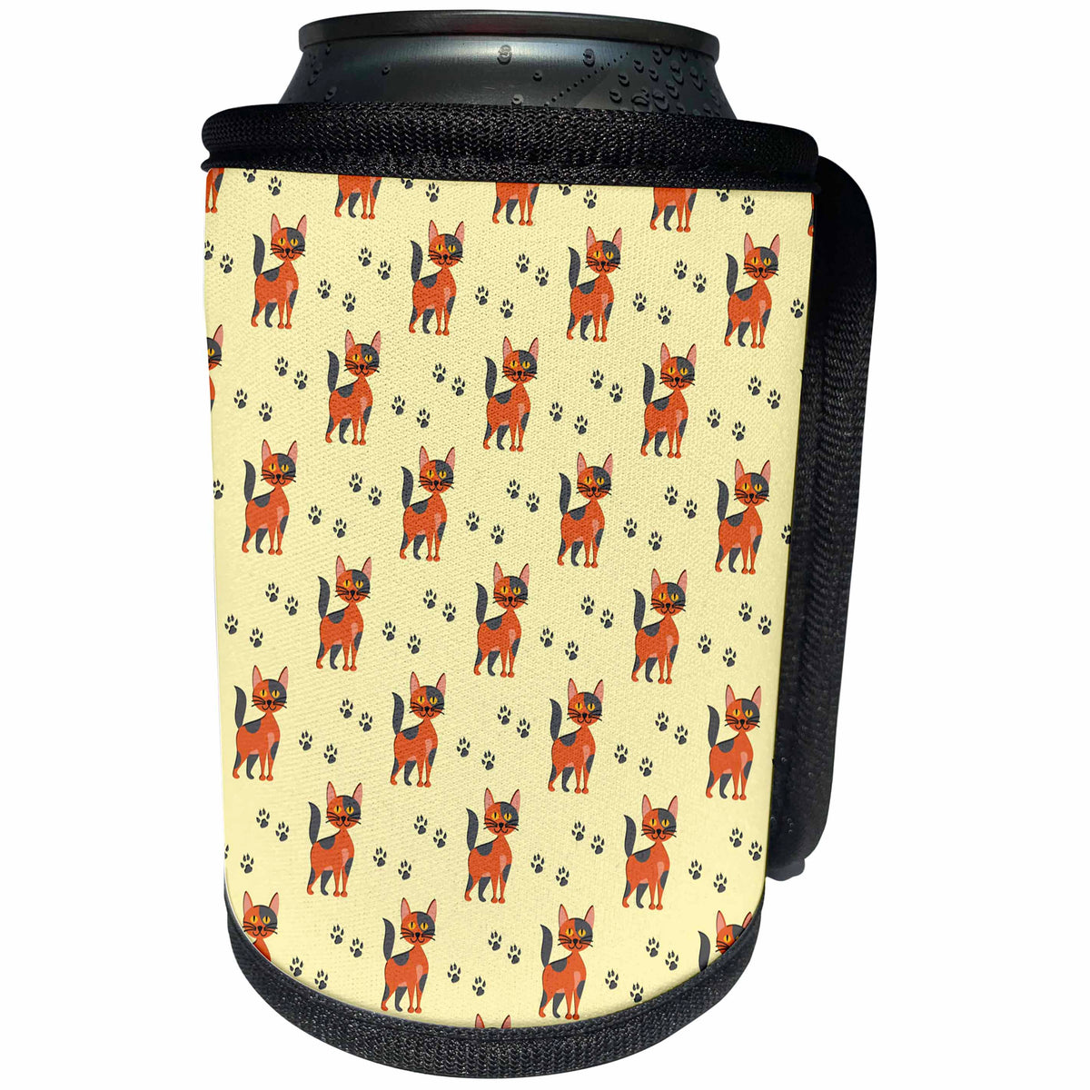 3dRose Anne Marie Baugh - Pattern - Cute Orange Tabby Cats and Paws Pattern - Can Cooler Bottle Wrap (cc_267452)