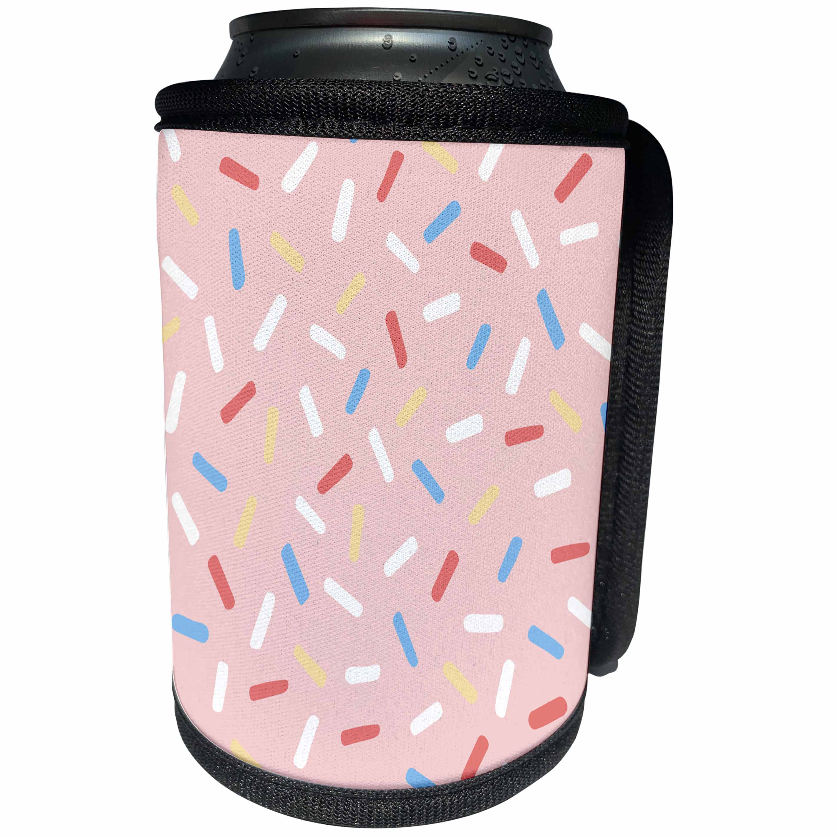 3dRose Anne Marie Baugh - Pattern - Blue, Red, White, and Yellow Candy Sprinkles Pattern - Can Cooler Bottle Wrap (cc_267454)