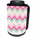 3dRose Anne Marie Baugh - Pattern - Pink, Mint Green, and White Chevron Stripes - Can Cooler Bottle Wrap (cc_267457)