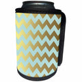 3dRose Anne Marie Baugh - Pattern - Aqua and Gold Chevron Stripes - Can Cooler Bottle Wrap (cc_267458)