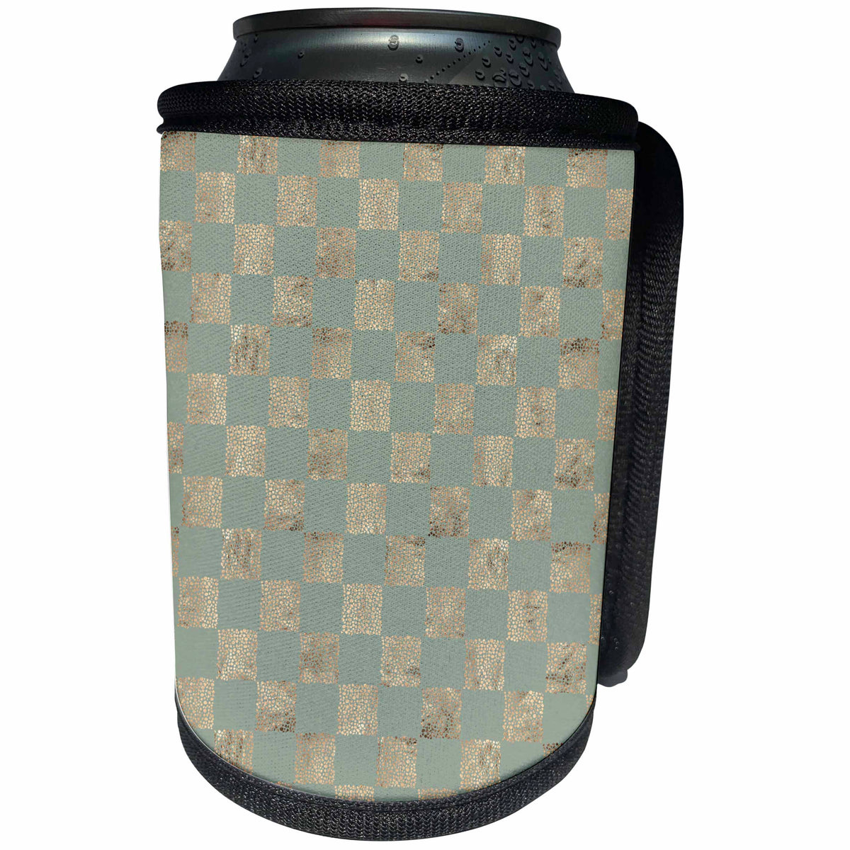 3dRose Anne Marie Baugh - Pattern - Glam Gold Dots and Aqua Squares Checkerboard Pattern - Can Cooler Bottle Wrap (cc_267463)