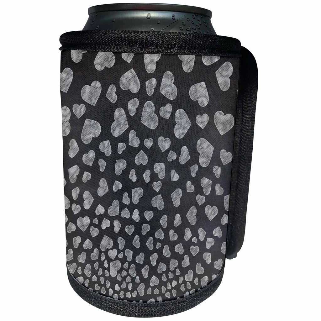 3dRose Anne Marie Baugh - Pattern - Cute Chalkboard Falling Hearts Pattern - Can Cooler Bottle Wrap (cc_267464)