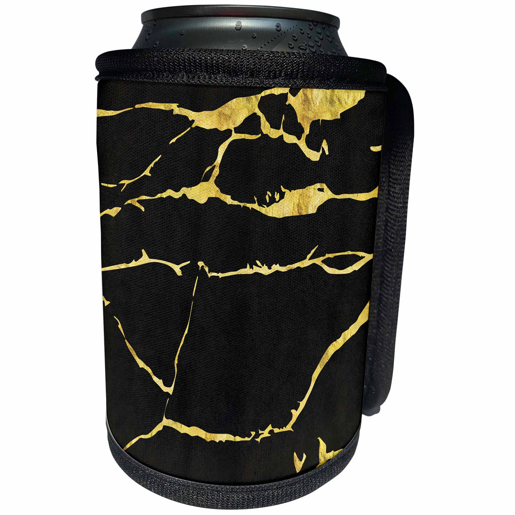 3dRose Anne Marie Baugh - Pattern - Contemporary Digital Gold and Black Crackle Pattern - Can Cooler Bottle Wrap (cc_267465)