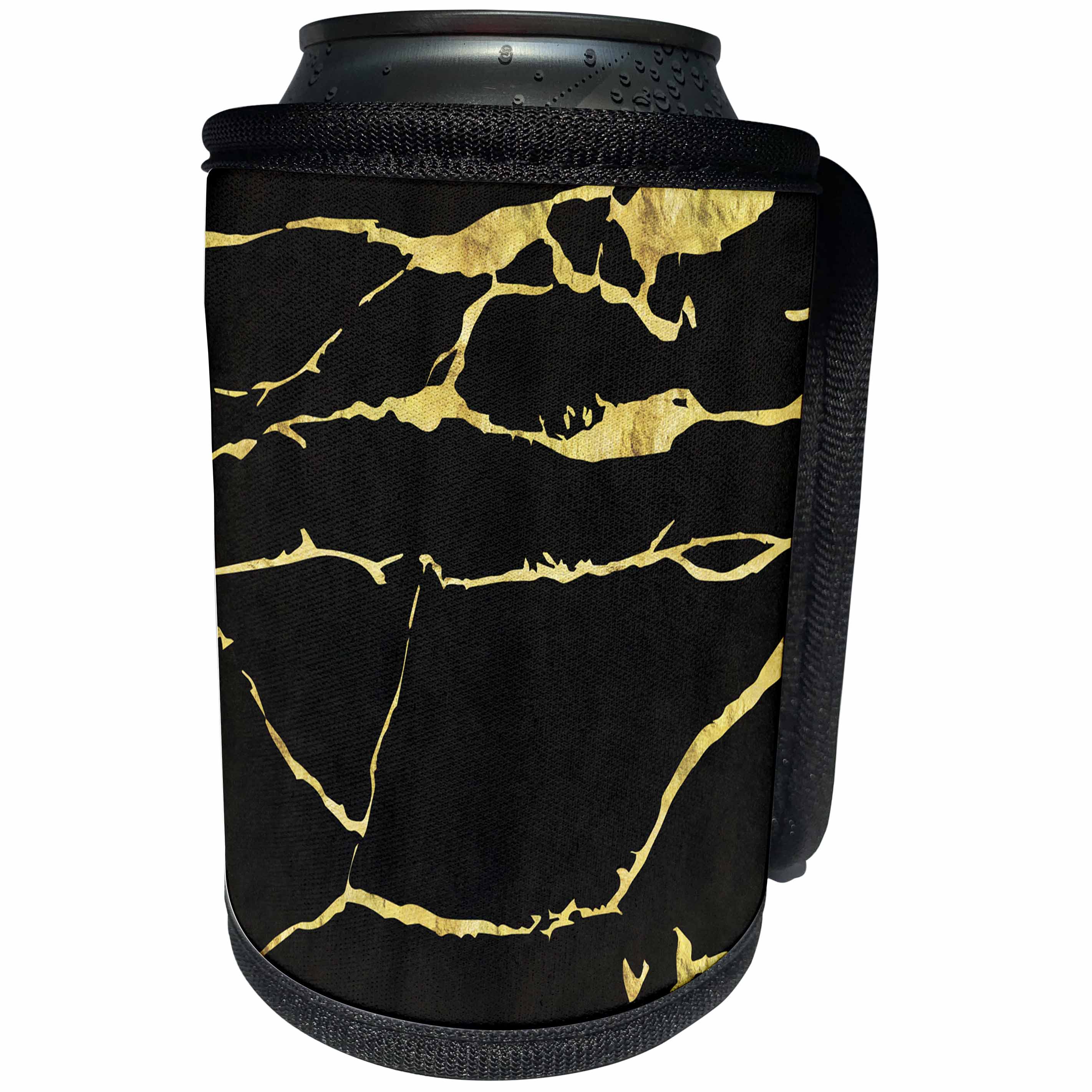 3dRose Anne Marie Baugh - Pattern - Contemporary Digital Gold and Black Crackle Pattern - Can Cooler Bottle Wrap (cc_267465)