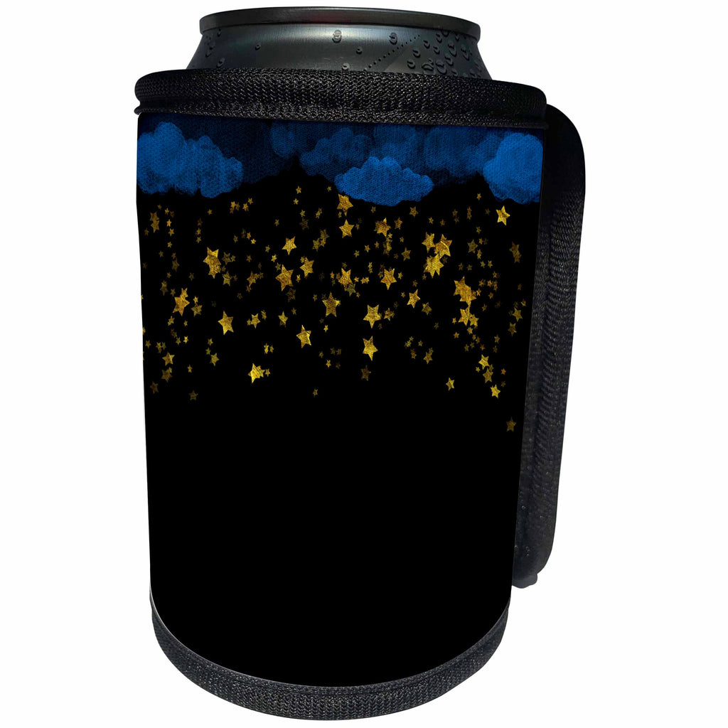 3dRose Anne Marie Baugh - Sky - Falling Gold Stars From A Cloudy Night Sky - Can Cooler Bottle Wrap (cc_267470)