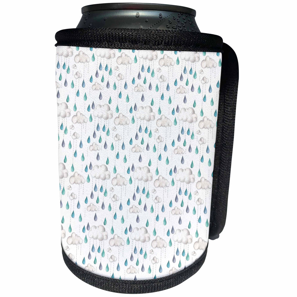 3dRose Anne Marie Baugh - Sky - Cute Clouds and Rain Pattern - Can Cooler Bottle Wrap (cc_267471)