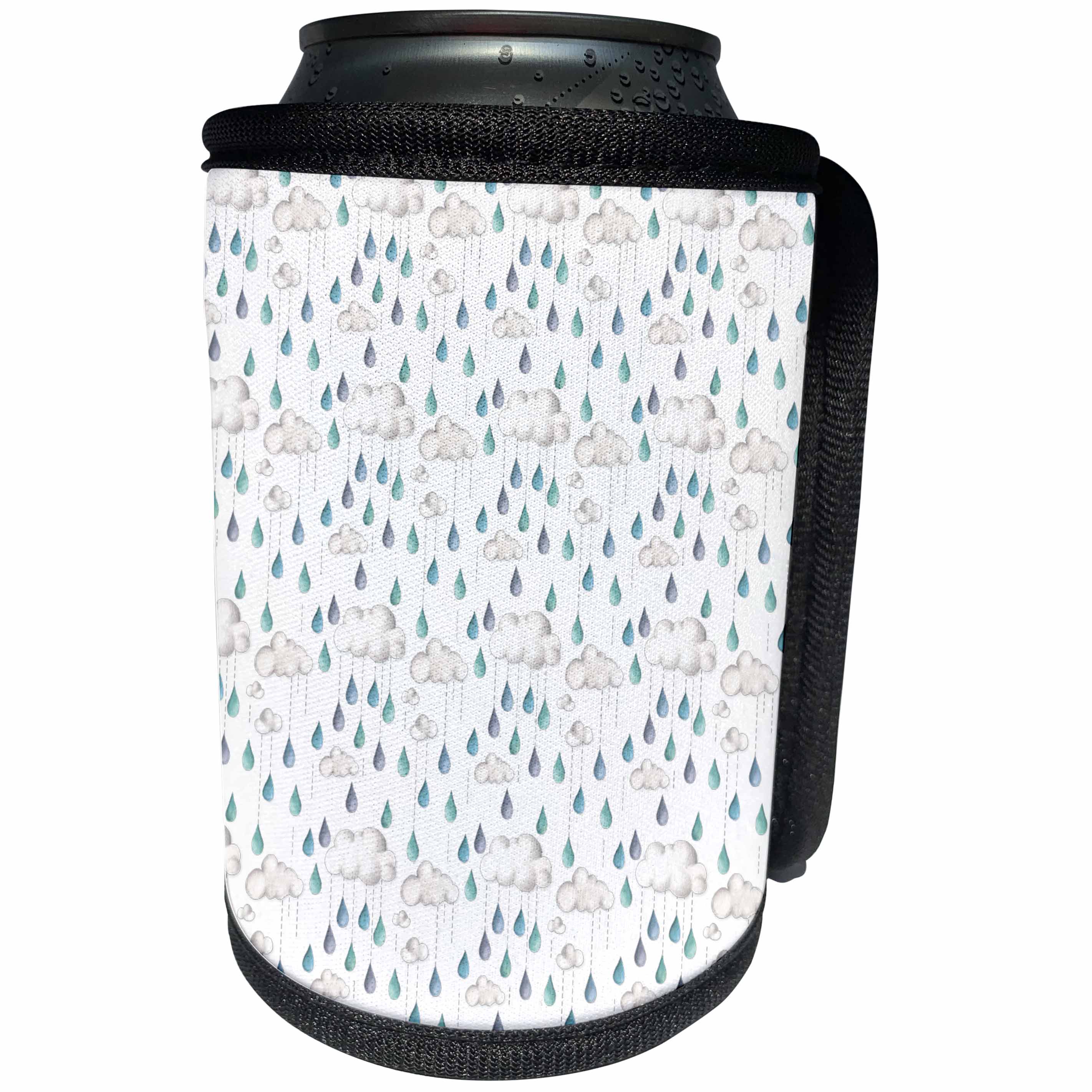 3dRose Anne Marie Baugh - Sky - Cute Clouds and Rain Pattern - Can Cooler Bottle Wrap (cc_267471)