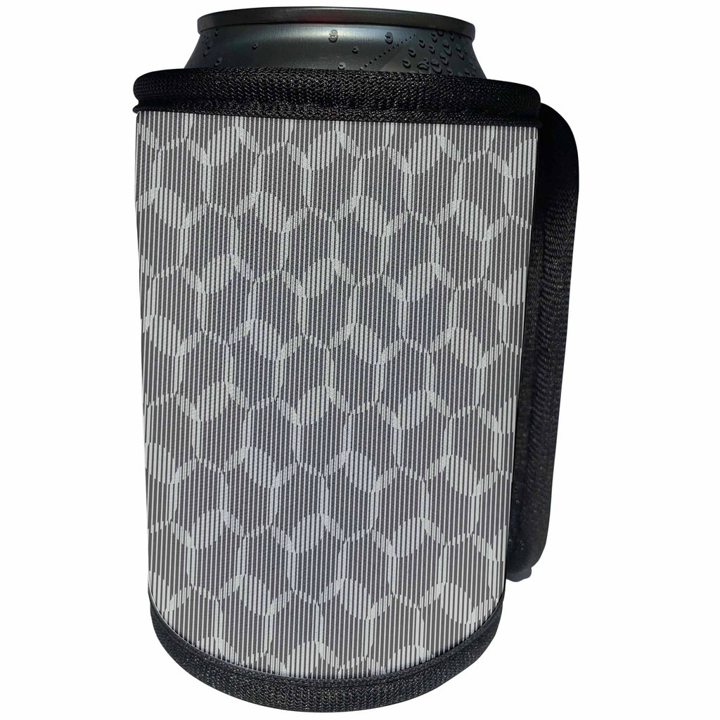 3dRose Anne Marie Baugh - Pattern - Contemporary Gray Striped Overlapping Circles Pattern - Can Cooler Bottle Wrap (cc_267474)