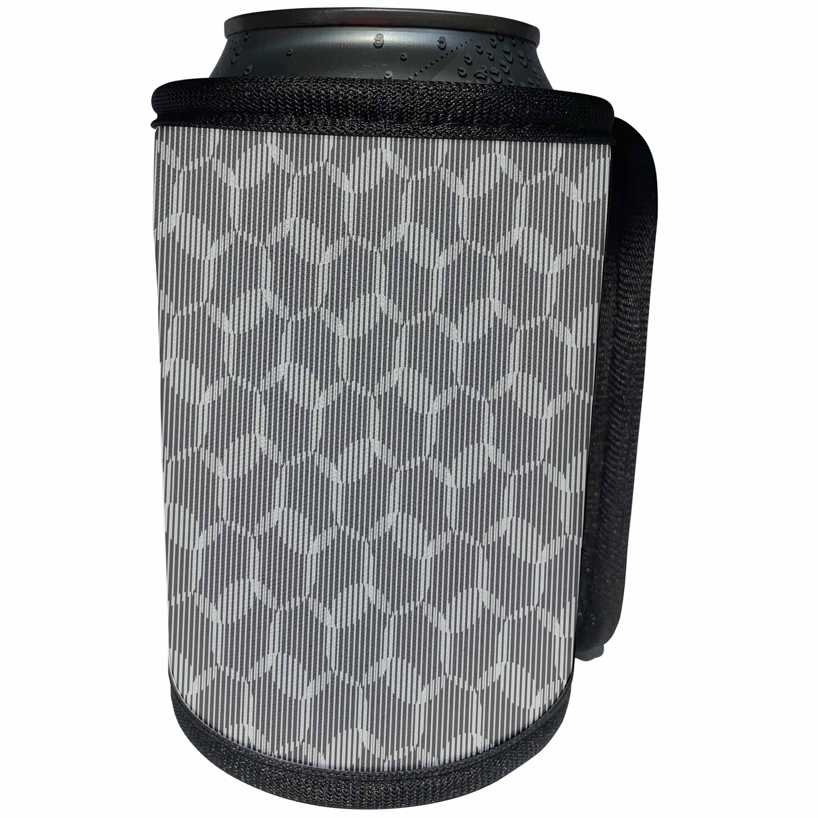 3dRose Anne Marie Baugh - Pattern - Contemporary Gray Striped Overlapping Circles Pattern - Can Cooler Bottle Wrap (cc_267474)