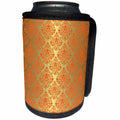 3dRose Anne Marie Baugh - Pattern - Digital Gold and Orange Damask Pattern - Can Cooler Bottle Wrap (cc_267480)