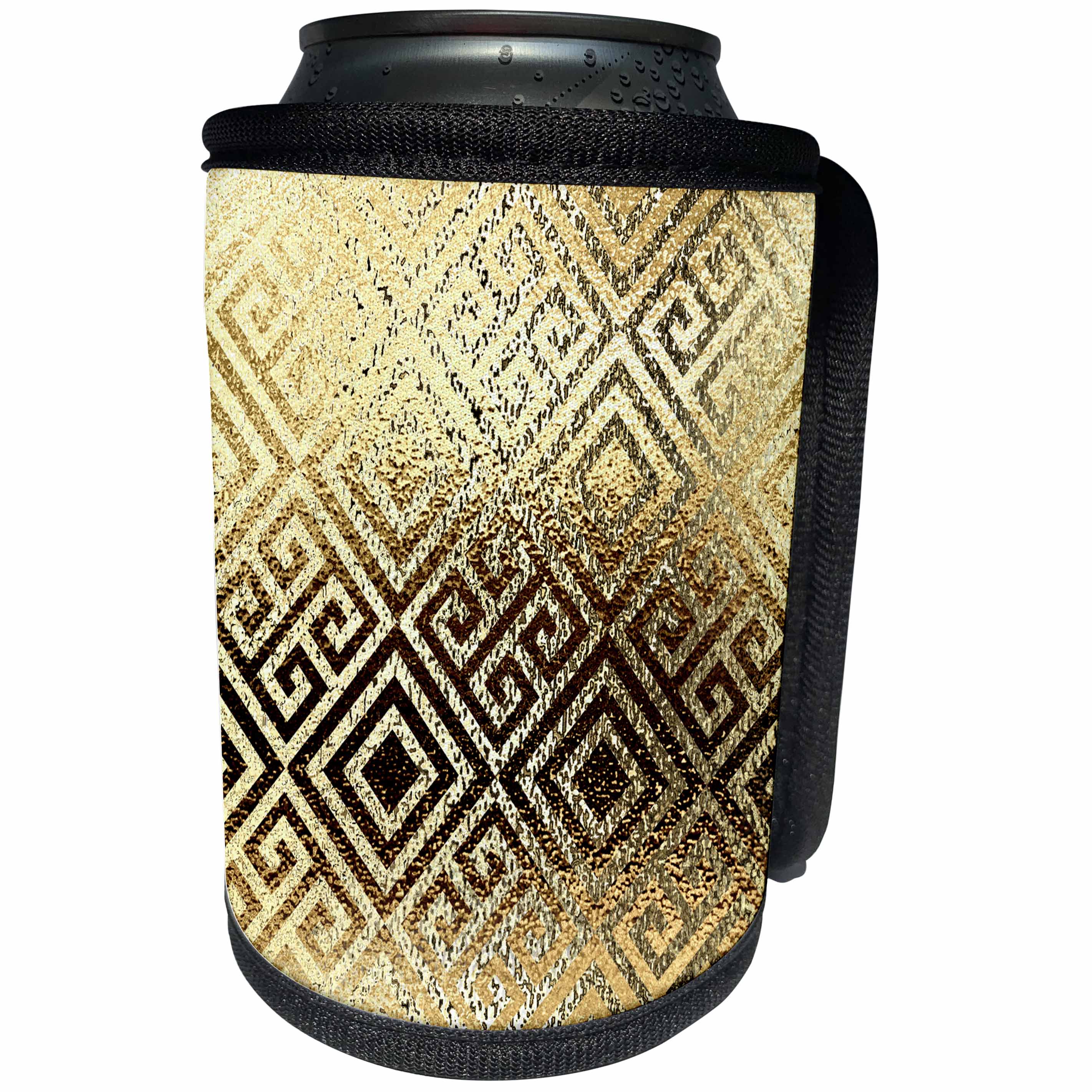 3dRose Anne Marie Baugh - Pattern - Ultra Glam Digital Gold Greek Key Pattern - Can Cooler Bottle Wrap (cc_267487)