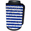 3dRose Anne Marie Baugh - Pattern - Pretty Bright Blue and Gold Confetti On Blue and White Stripes Pattern - Can Cooler Bottle Wrap (cc_267490)