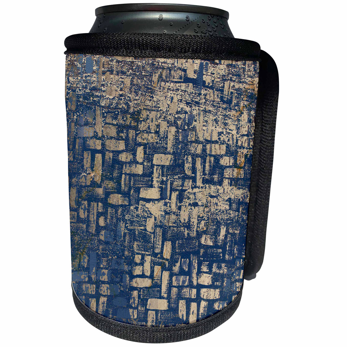 3dRose Anne Marie Baugh - Pattern - Image of Gold Grunge Hand Painted Rectangles On Dark Blue - Can Cooler Bottle Wrap (cc_267572)