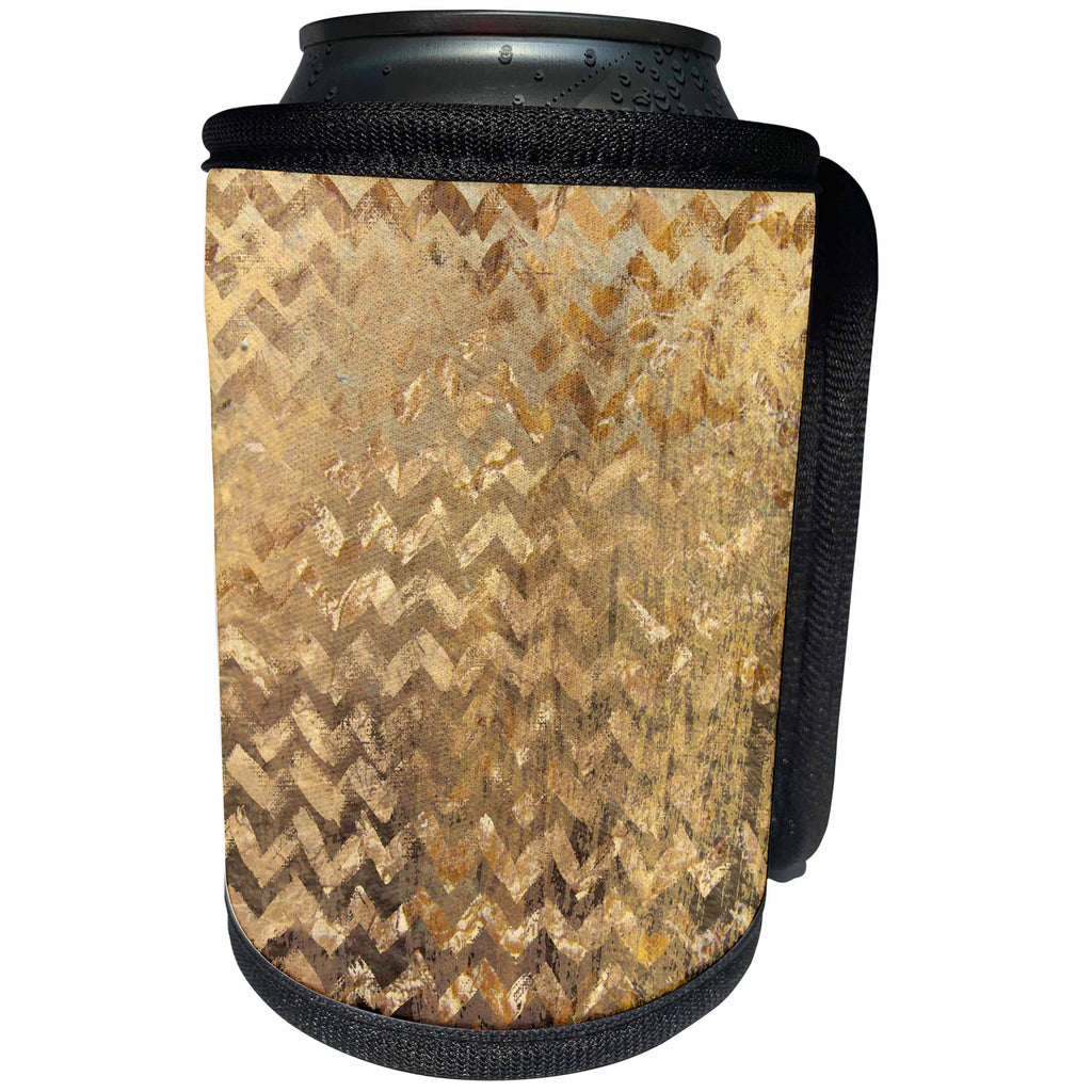 3dRose Anne Marie Baugh - Pattern - Gold On Gold Grunge Chevron Stripes Pattern - Can Cooler Bottle Wrap (cc_267573)