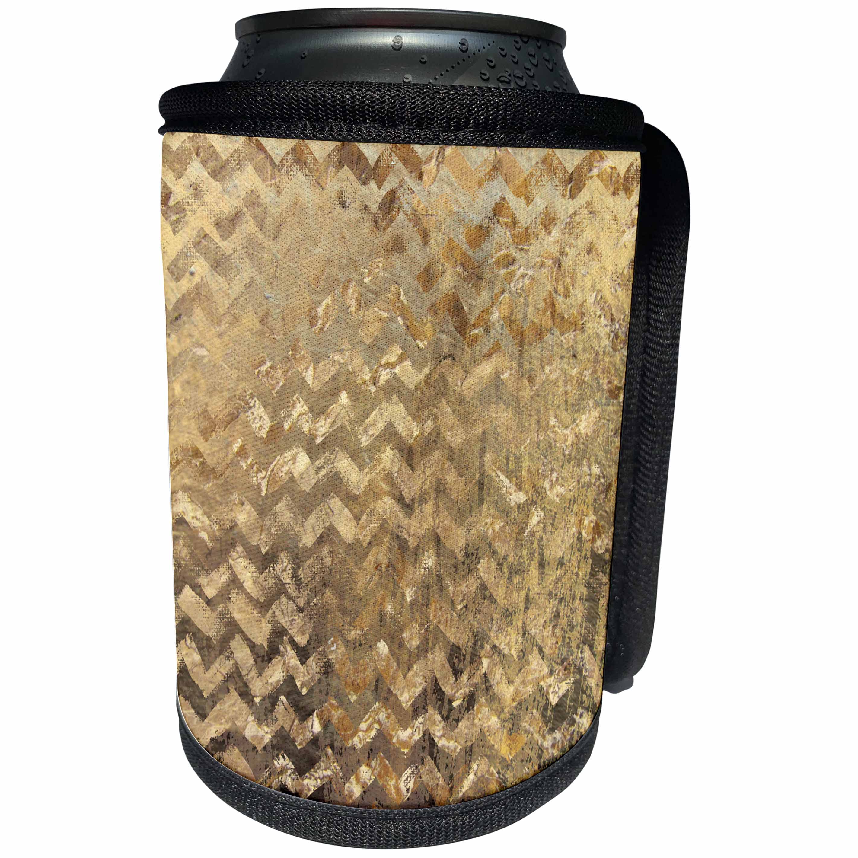 3dRose Anne Marie Baugh - Pattern - Gold On Gold Grunge Chevron Stripes Pattern - Can Cooler Bottle Wrap (cc_267573)