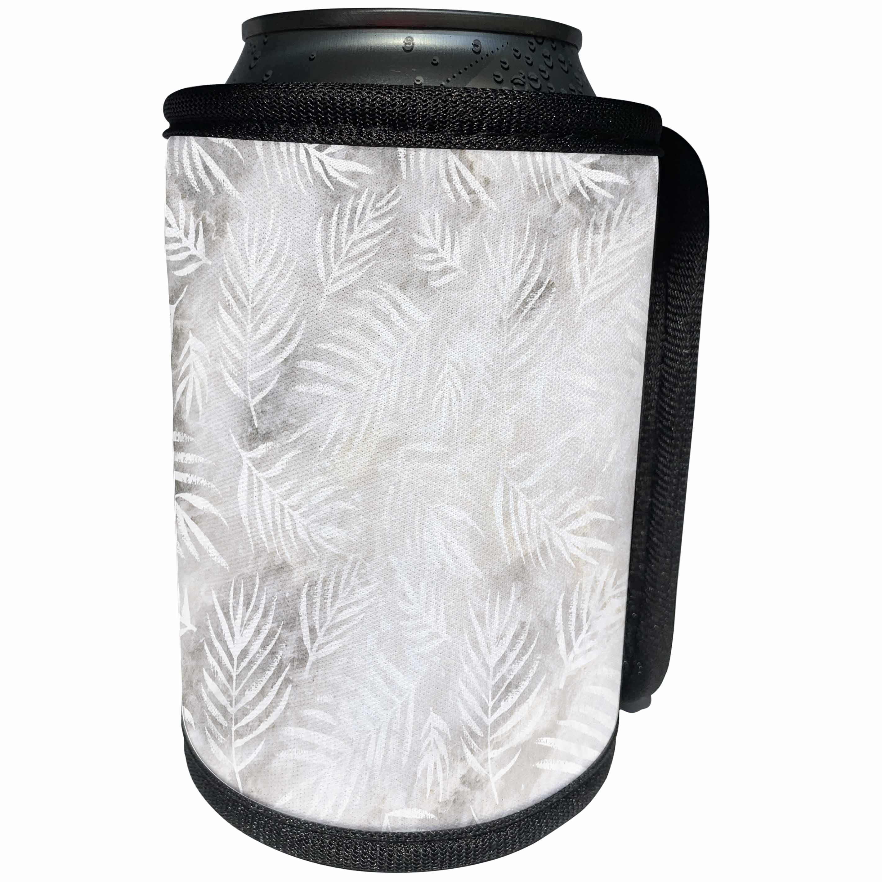 3dRose Anne Marie Baugh - Pattern - Image of Grunge White On White Tropical Leaves Pattern - Can Cooler Bottle Wrap (cc_267584)