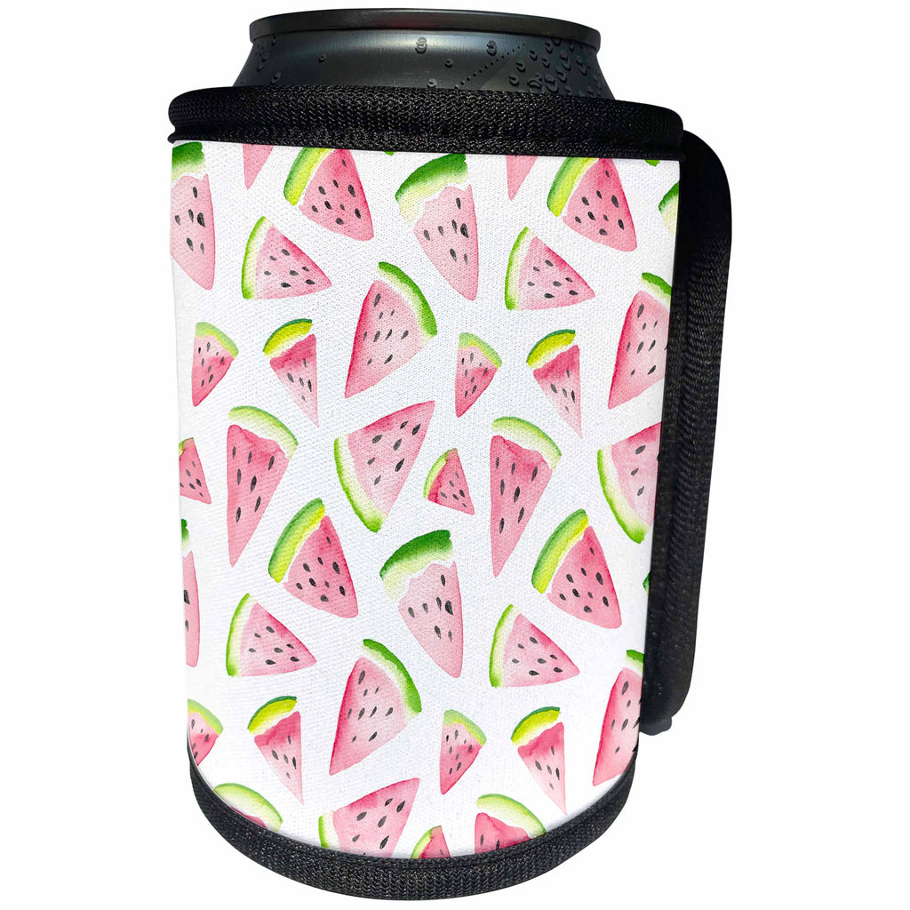 3dRose Anne Marie Baugh - Pattern - Image of Watercolor Watermelon Slices Pattern - Can Cooler Bottle Wrap (cc_267606)