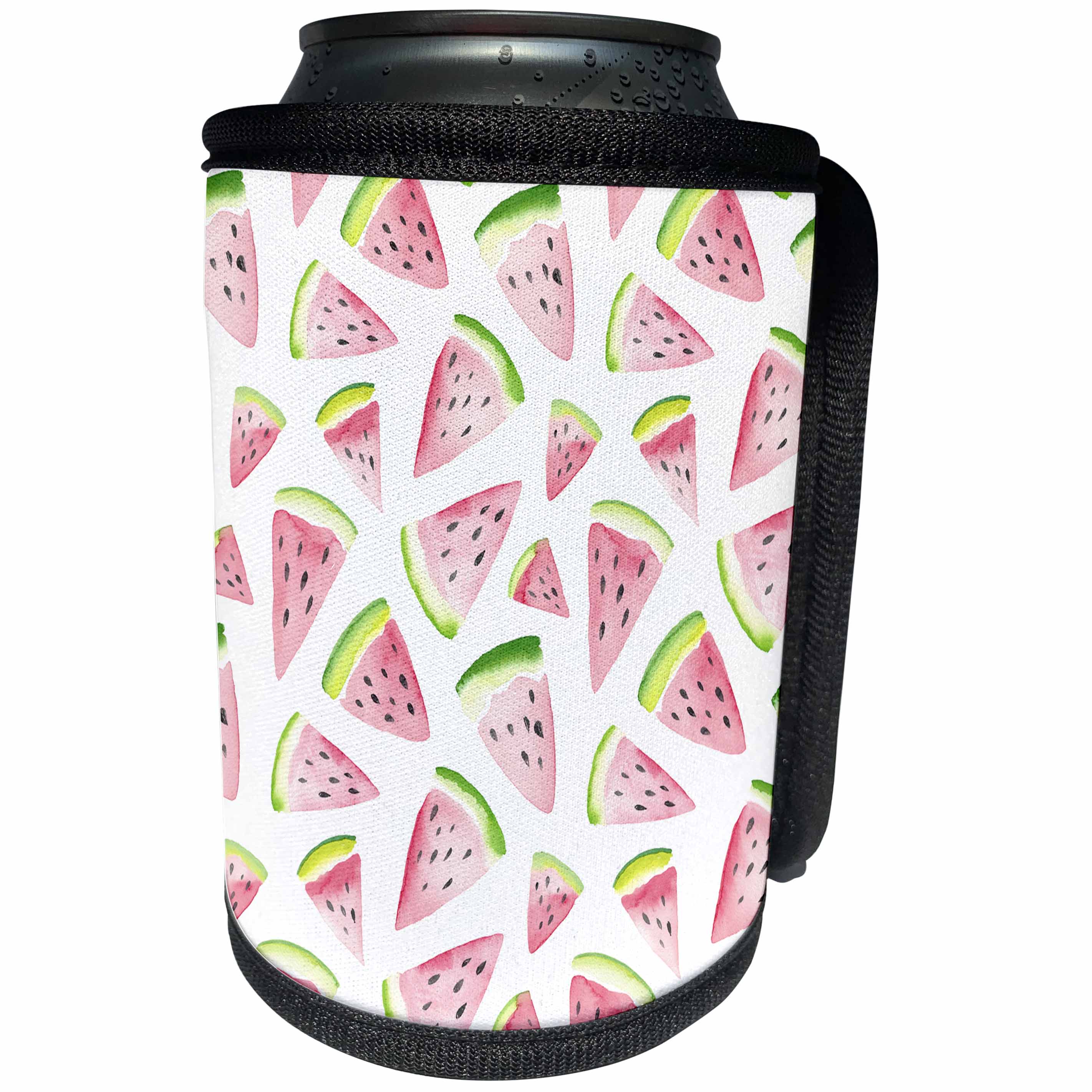 3dRose Anne Marie Baugh - Pattern - Image of Watercolor Watermelon Slices Pattern - Can Cooler Bottle Wrap (cc_267606)