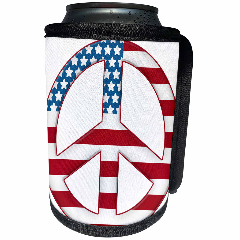 3dRose Anne Marie Baugh - Illustrations - USA Flag Patterned Peace Sign Illustration - Can Cooler Bottle Wrap (cc_267619)