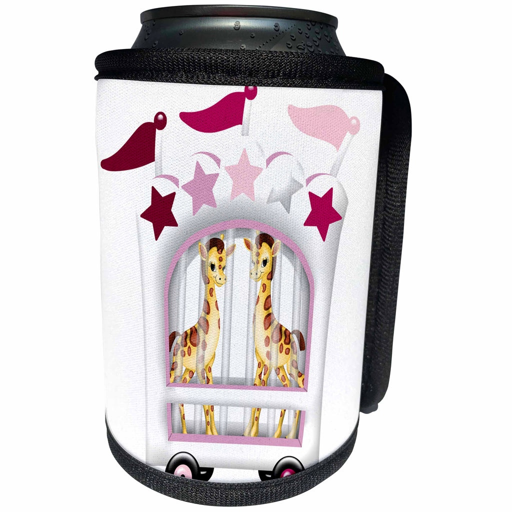 3dRose Anne Marie Baugh - Illustrations - Cute Zoo Giraffes Illustration - Can Cooler Bottle Wrap (cc_267627)