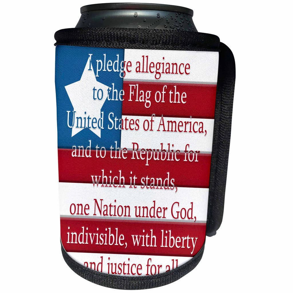 3dRose Anne Marie Baugh - Patriotic - I Pledge Of Allegiance On A USA Flag - Can Cooler Bottle Wrap (cc_267630)
