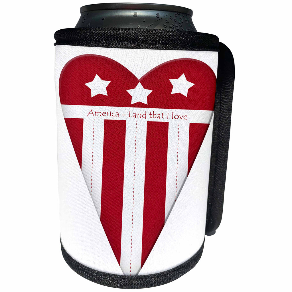 3dRose Anne Marie Baugh - Patriotic - America Land That I Love Red and White Americana Heart Illustration - Can Cooler Bottle Wrap (cc_267631)