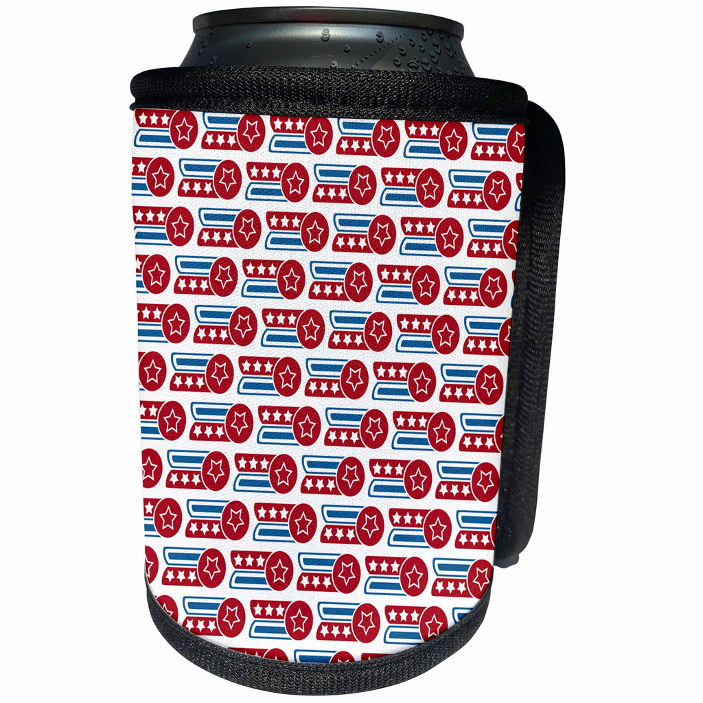 3dRose Anne Marie Baugh - Patriotic - Red, White, and Blue Stars and Stripes Pattern - Can Cooler Bottle Wrap (cc_267633)