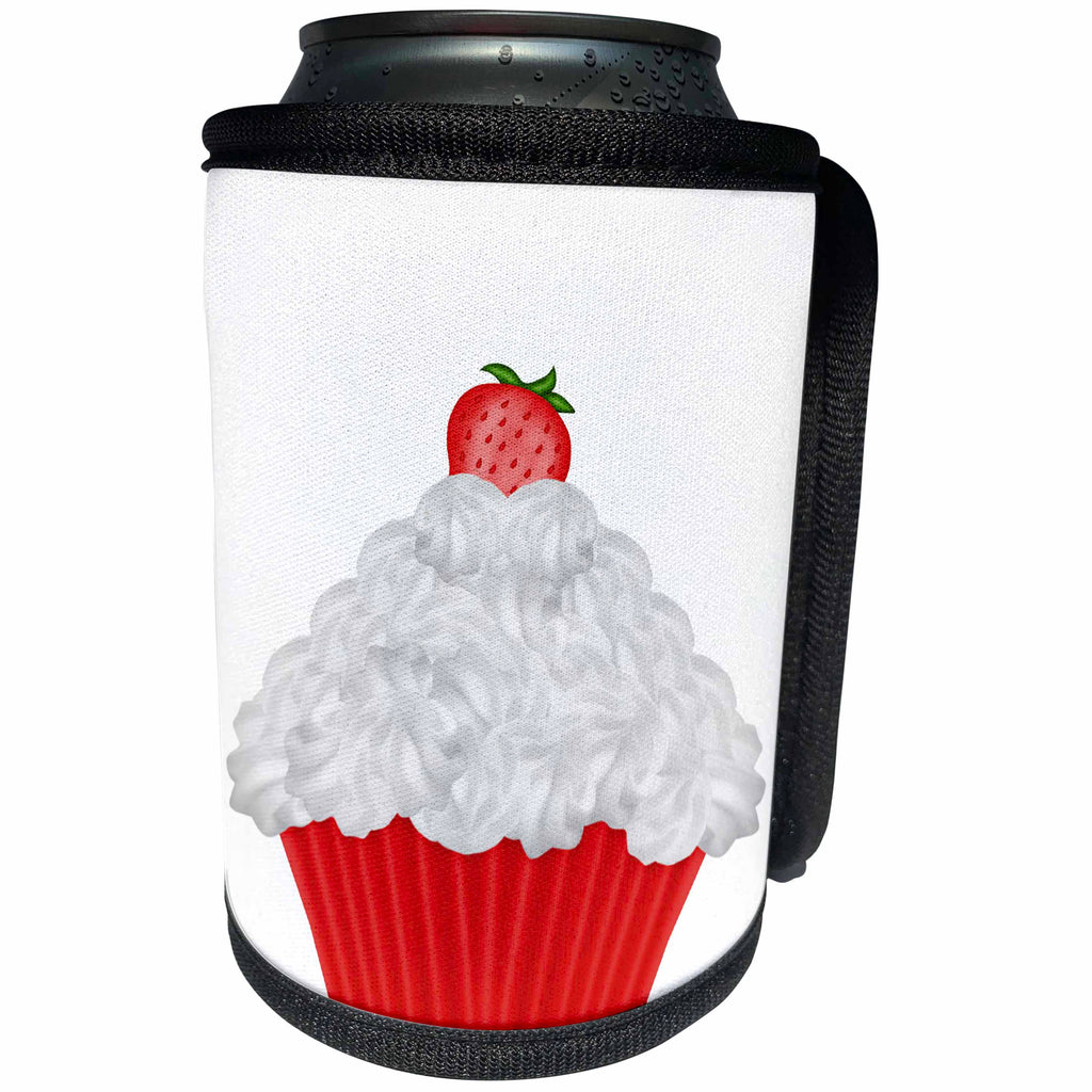 3dRose Anne Marie Baugh - Illustrations - Cute Strawberry and Whipped Cream Cupcake Illustration - Can Cooler Bottle Wrap (cc_267635)